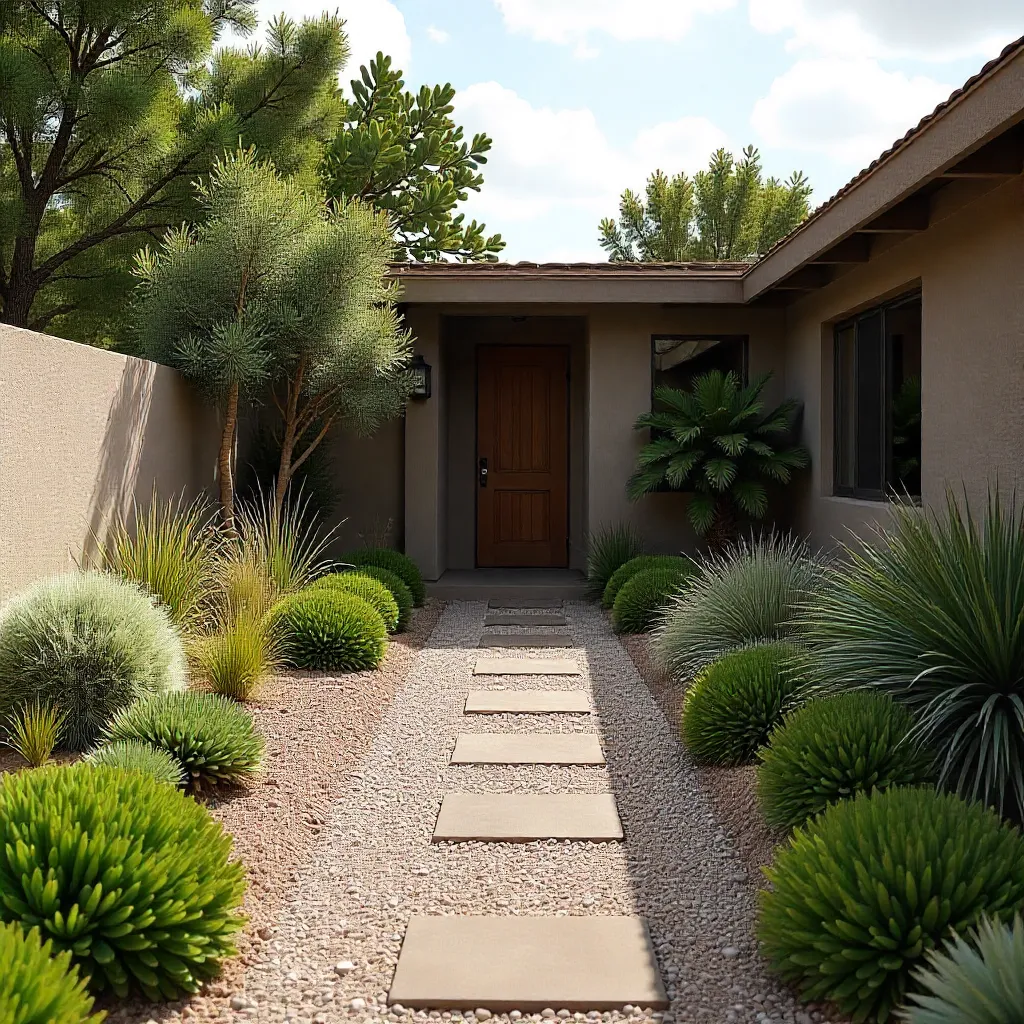 Light-colored gravel reflecting sunlight in garden design